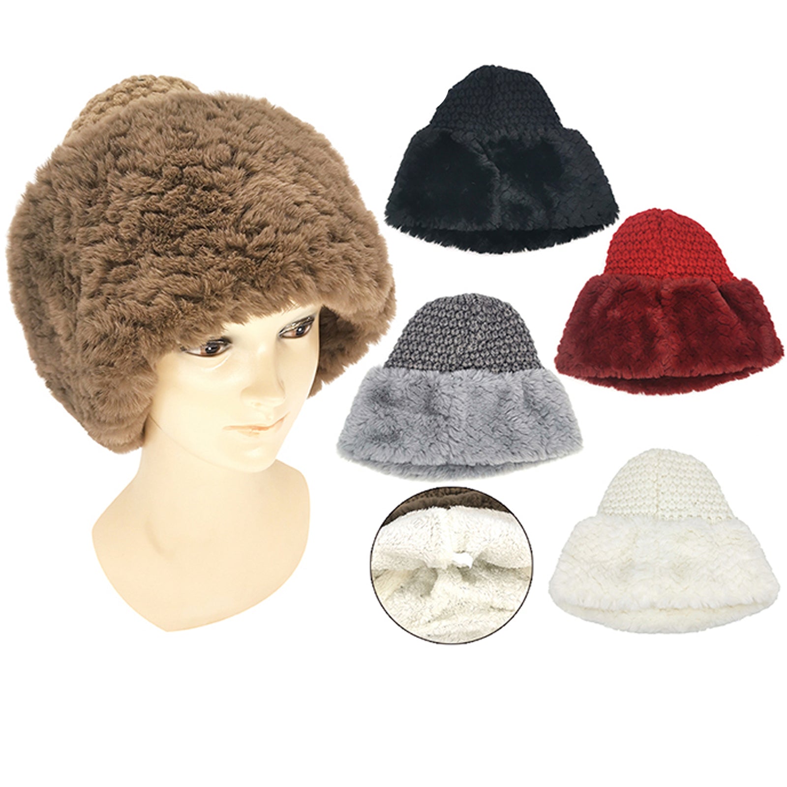 Wholesale Clothing Accessories Winter Rabbit Fur Cuffed Princess Hat NH257