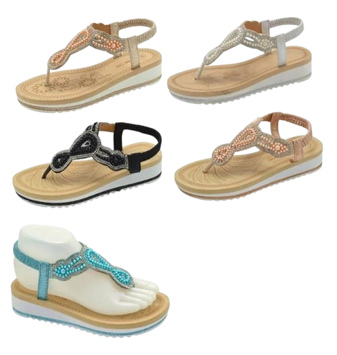 Wholesale Women's Glitter Touch Sandals Wedge Embellished Zoe NG55