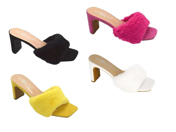 Wholesale Women's Fur Accent Heeled Sandals Lily NGJ1