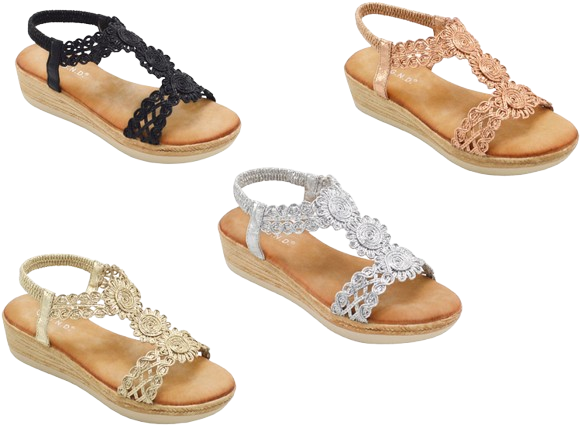 Wholesale Women's Sparkle Strap Sandals Wedge Embellished Daisy NGJ5