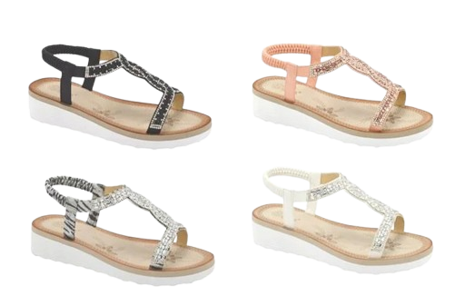 Wholesale Women's Glitter Touch Sandals Wedge Embellished Zoey NG38