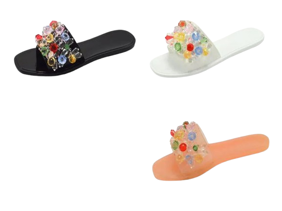 Wholesale Women's Sparkle Strap Sandals Flat Jelly Embellished Lucy NGD0