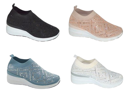 Wholesale Women's Sneakers Embellished Slip On Shoes Stylish Comfortable Footwear Faith NG19