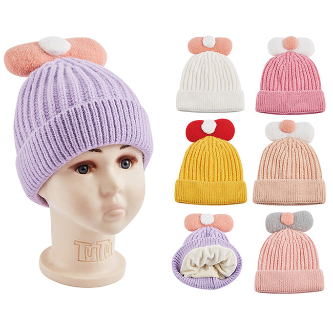 Wholesale Clothing Accessories Kids Fur Big Bow Knitted Girls Hat NH271