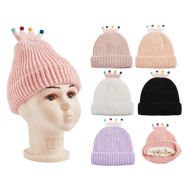 Wholesale Clothing Accessories Kids Fur Crown Knitted Girl Hat NH275