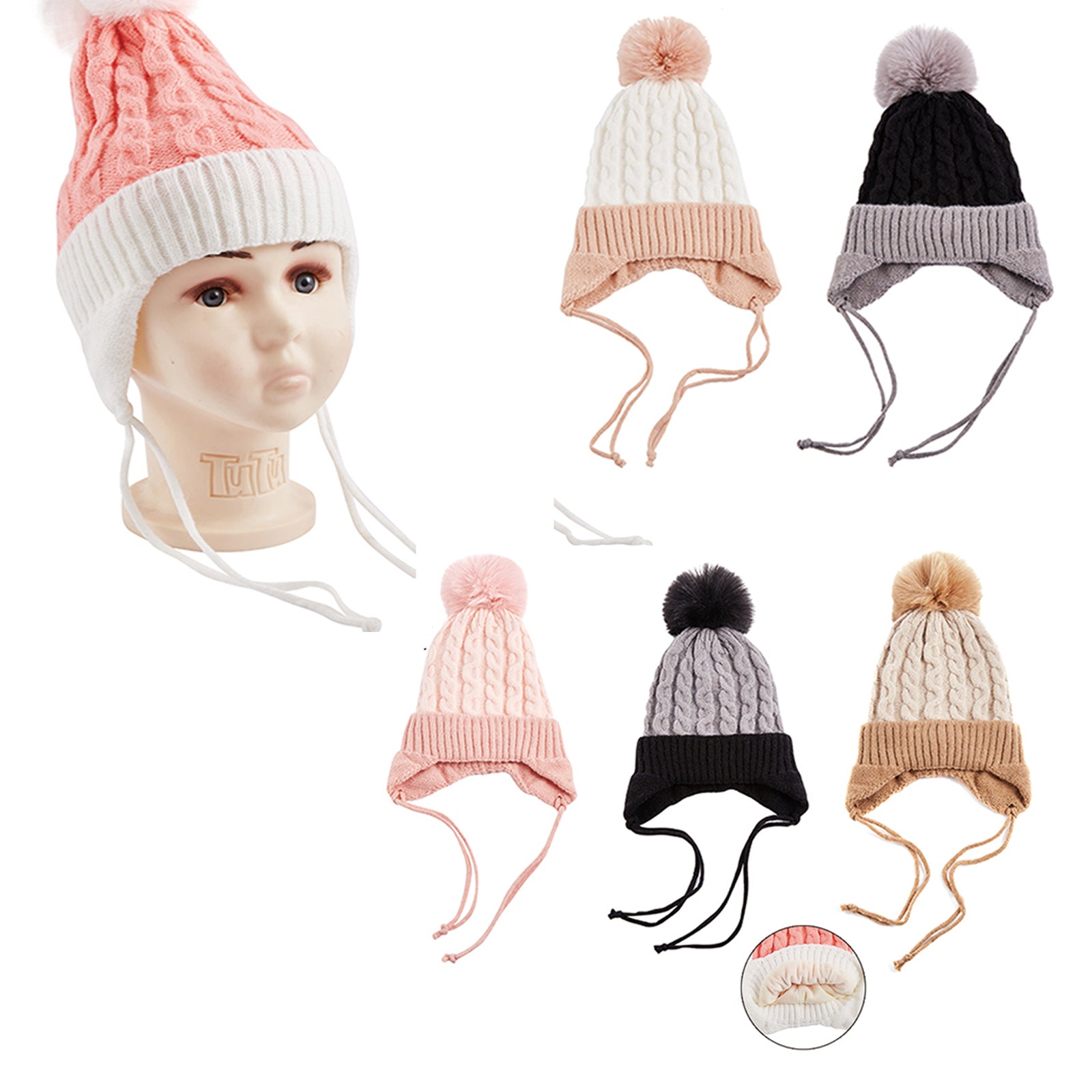 Wholesale Clothing Accessories Kids Hat Fur Knitted Beanie With Ear Protection NH286