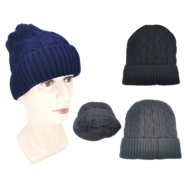 Wholesale Clothing Accessories Men's Winter Leaf Jacquard Fleece Hat NH221