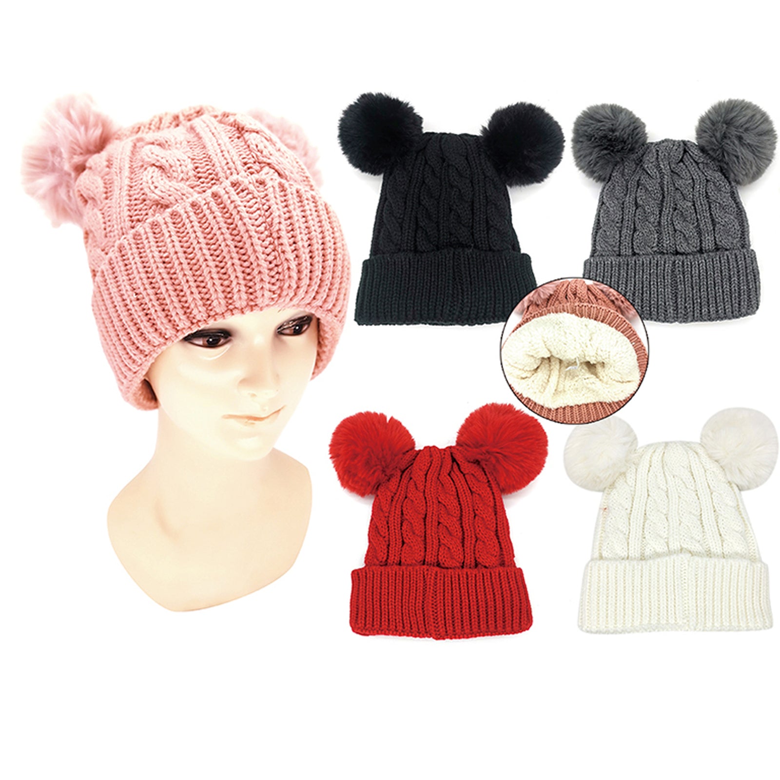 Wholesale Clothing Accessories Double Ball Twist Winter Hat NH259