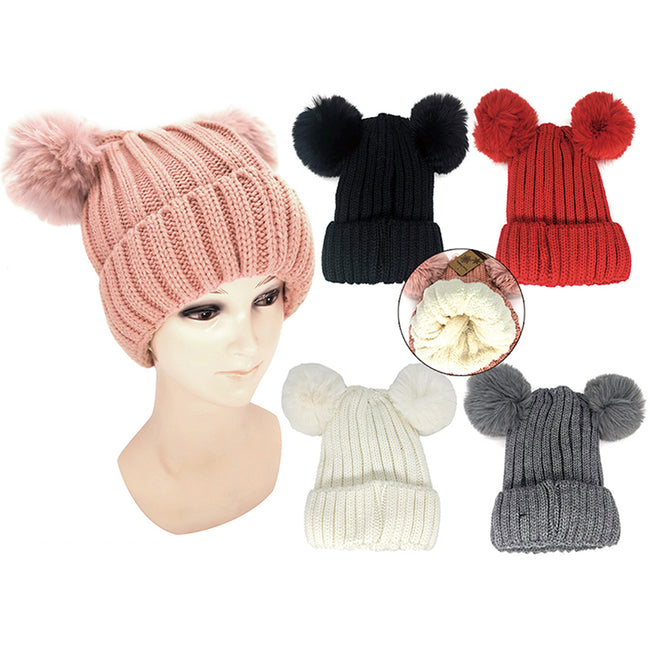 Wholesale Clothing Accessories Double Ball Vertical Winter Hat NH260