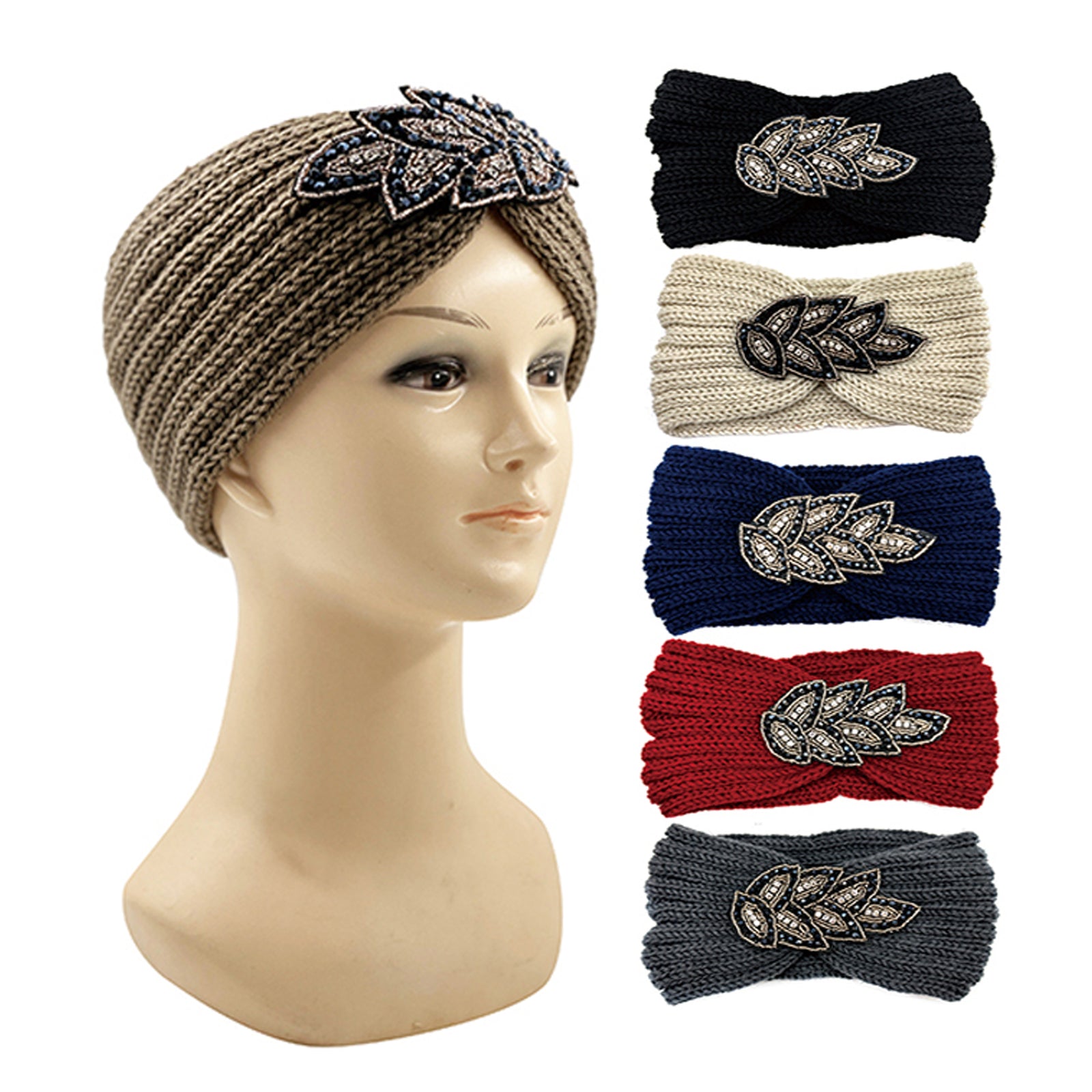 Wholesale Clothing Accessories Flat Stitch Brick Leaf Headband NH219