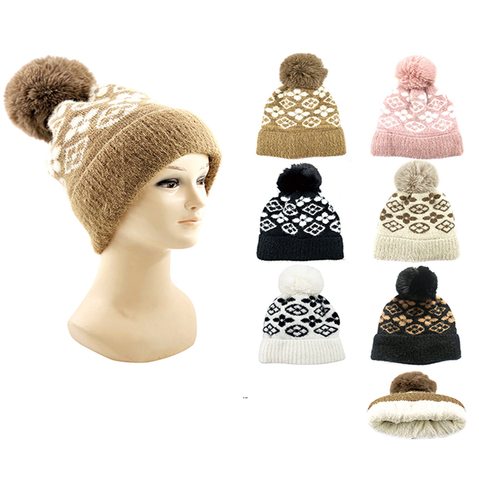 Wholesale Clothing Accessories Women's Field Flower Fur Ball Winter Hat NH226