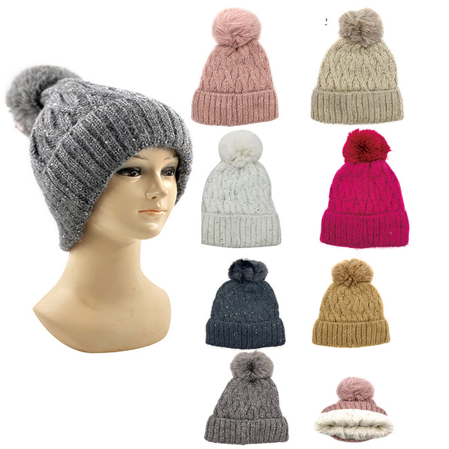 Wholesale Clothing Accessories Women's Fur Pom Sequined Winter Hat NH232