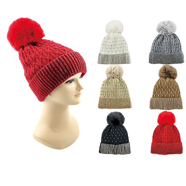 Wholesale Clothing Accessories Women's Ribbed Vertical Stripes Dotted Bricks Winter Hat NH233