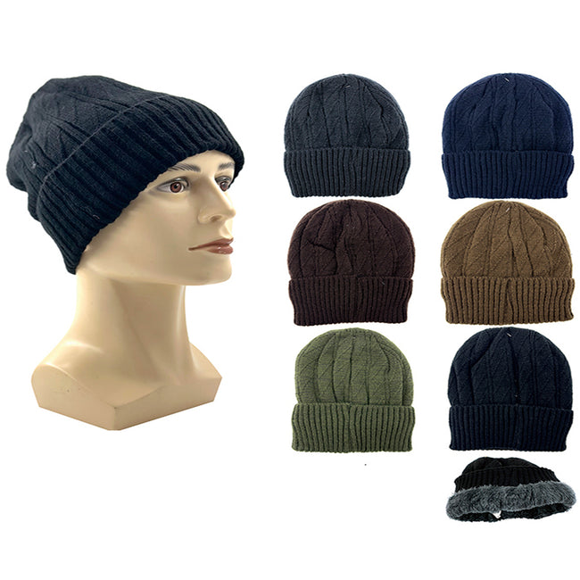 Wholesale Clothing Accessories Men's Winter Hat With Oblique Strips Cuffs NH239