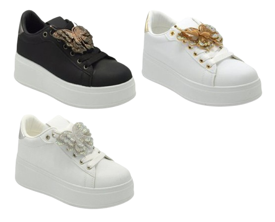 Wholesale Women's Sneakers Lace Up Embellished Trendy Comfortable Women's Shoes Angela NGB7