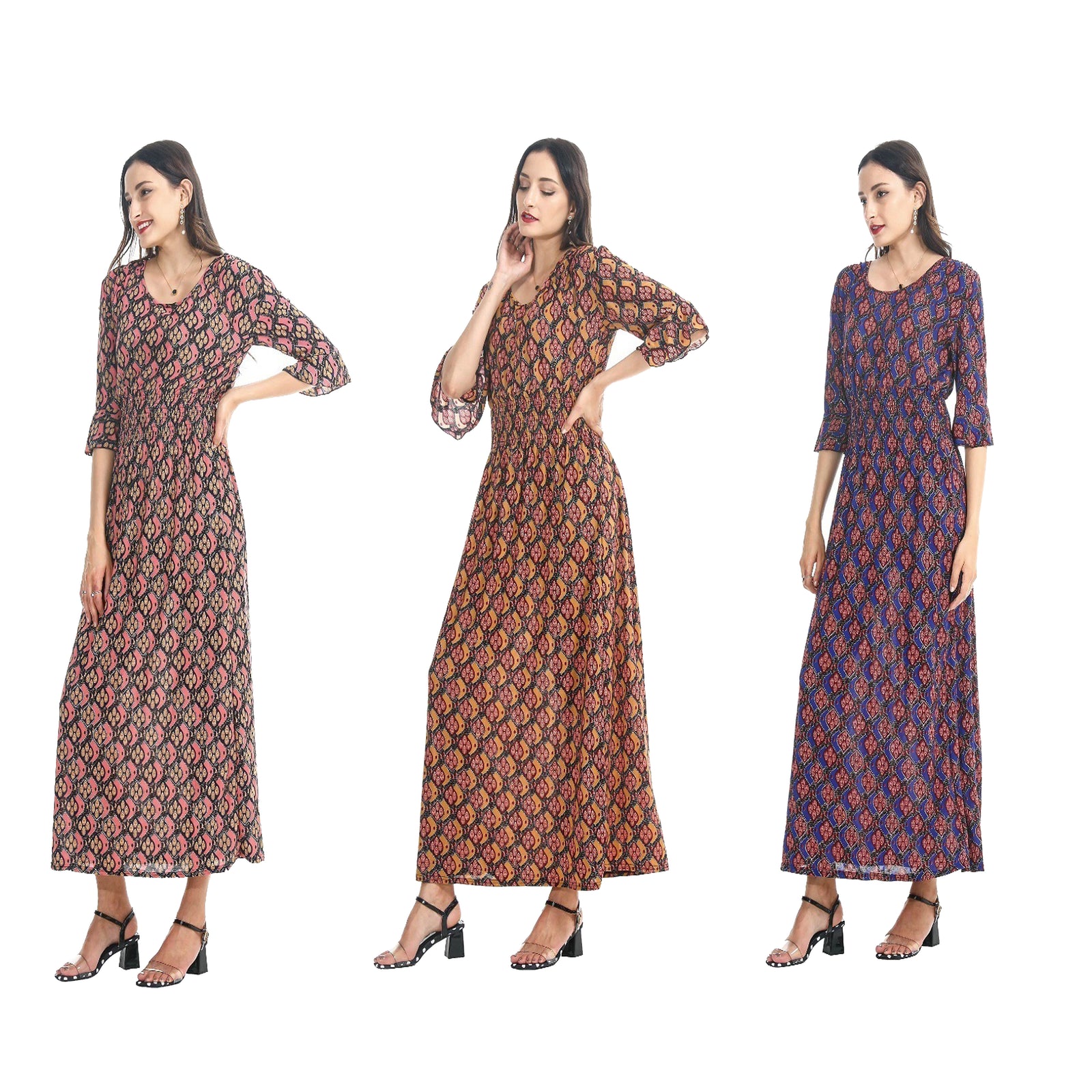 Wholesale Women's Dresses ITY Glitter 3Q Bell Sl Maxi Dress 6-36-Case S-XL Zaylee NW38