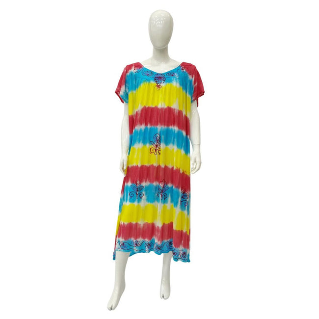 Wholesale Women's Dresses Plus Rayon Crape Tie-Dye Cap Sleeve V Neck Long withEmbedded-Handpaint-Stone 120Gms 1C 6-36-Case O-S Madisyn NWa7