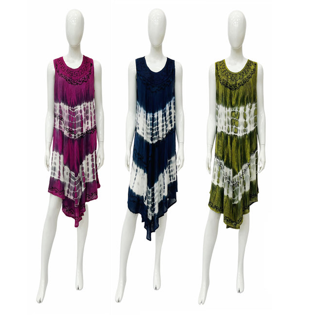 Wholesale Women's Dresses Rayon Acid Wash Tie Dye Embedded Umbrella Dress 12-48-Case Os Alena NWa8