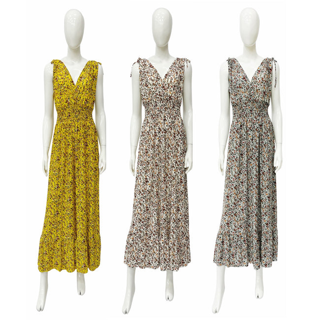 Wholesale Women's Dresses ITY Tie Shoulder V Nk Tier Floral Maxi Dress 6-36-Case S-XL Karla NW49