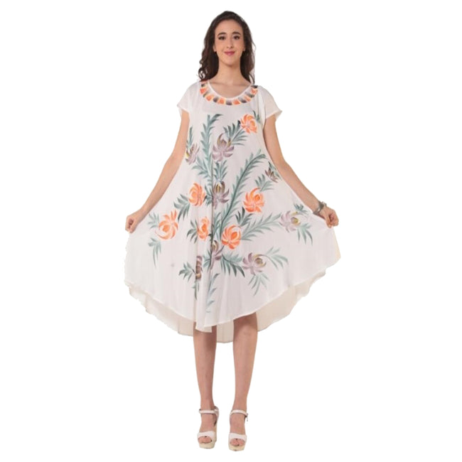 Wholesale Women's Dresses Rayon Crape Cap Sleeve Dress-White Tie Dye Brush Paint 6-48-Case S-XL Zelda NWat