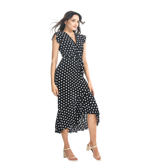 Wholesale Women's Dresses Maxi Ruffled Dress Hi-Low-Poke Dot 36-Case S-XL Adley NW40