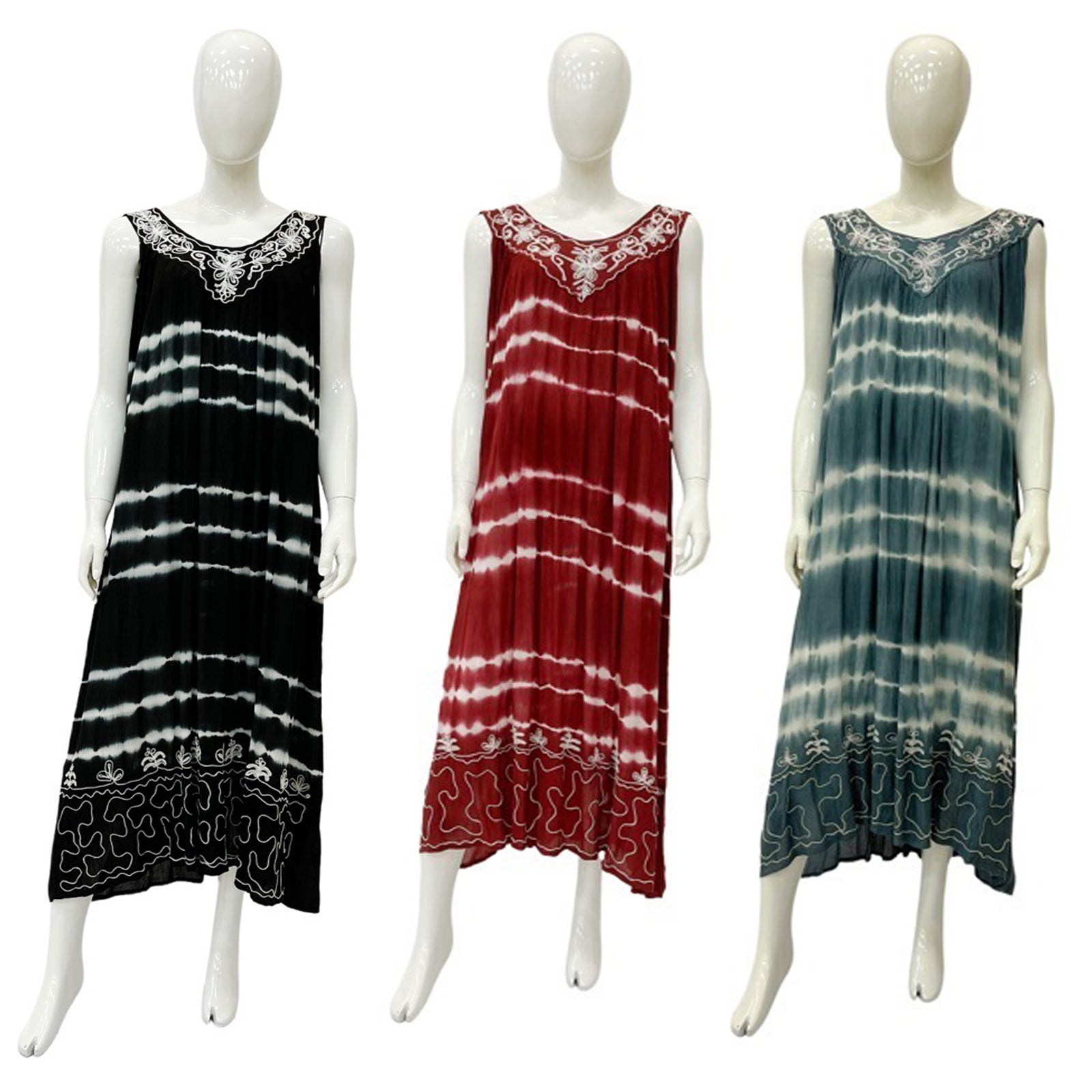 Wholesale Women's Dresses Rayon Crape Tei-Dye Sl V Neck Long with Embedded-Handpaint-Stone 120Gms Asst 3C 6-36-Case O-S Saige NWa8