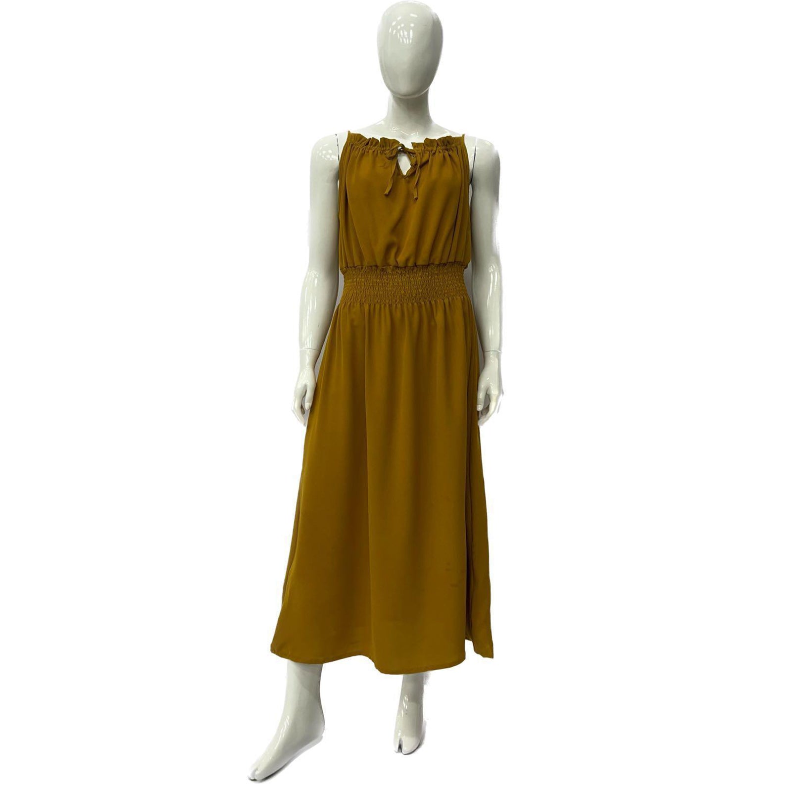 Wholesale Women's Dresses Woven Solid Air Flow Spg Smk Waist Maxi Dress -Mustard 6-36-Case S-XL Ivory NW44