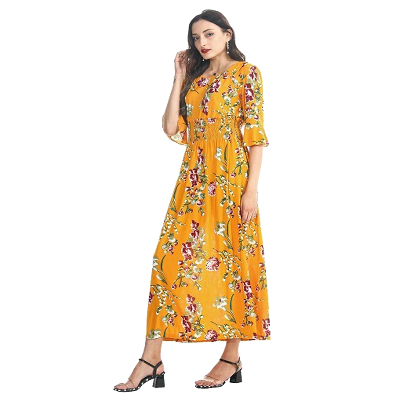 Wholesale Women's Dresses ITY Maxi Dress-Floral 3-4 Ruffle Sleeve 36-Case S-XL Cecelia NW34