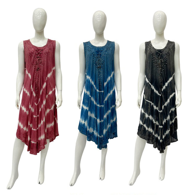 Wholesale Women's Dresses Rayon Crape Sl Umbrella with Acid Wash & Rhine Stones 120Gms Asst 3C Char, Teal, Rose Pink 6-36-Case O-S Jolie NWa6
