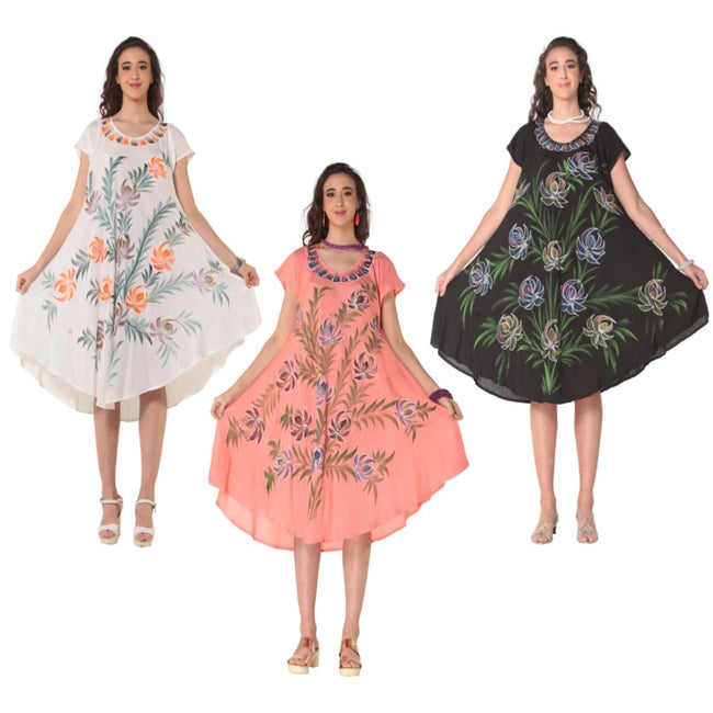 Wholesale Women's Dresses Rayon Crape Cap Sleeve Dress-Tie Dye Brush Paint 12-36-Case S-XL 3 Colors Haylee NWa6