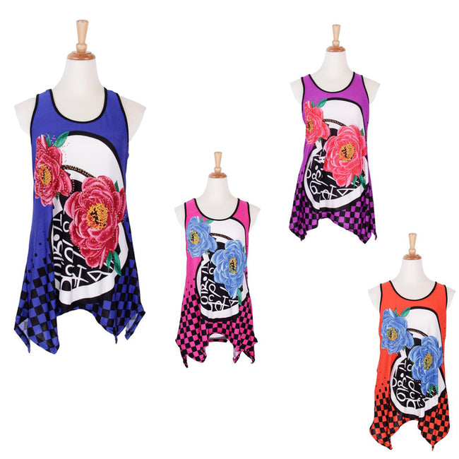 Wholesale Women's Clothing Apparel Floral Peony Embellished Vest Top M,L,XL,XXL Haven NQ71