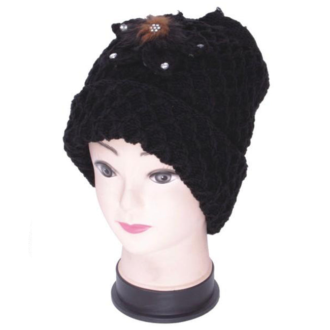 Wholesale Clothing Accessories Locked Knit Beanie Flower Assorted NQ8B