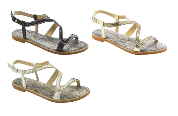 Wholesale Women's Sparkle Strap Sandals Flat Embellished Mia NG33