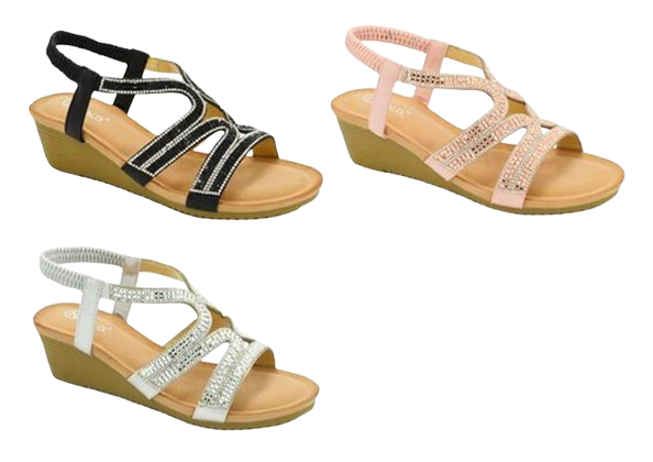 Wholesale Women's Dressy Look Sandals Wedge Embellished Claire NG30