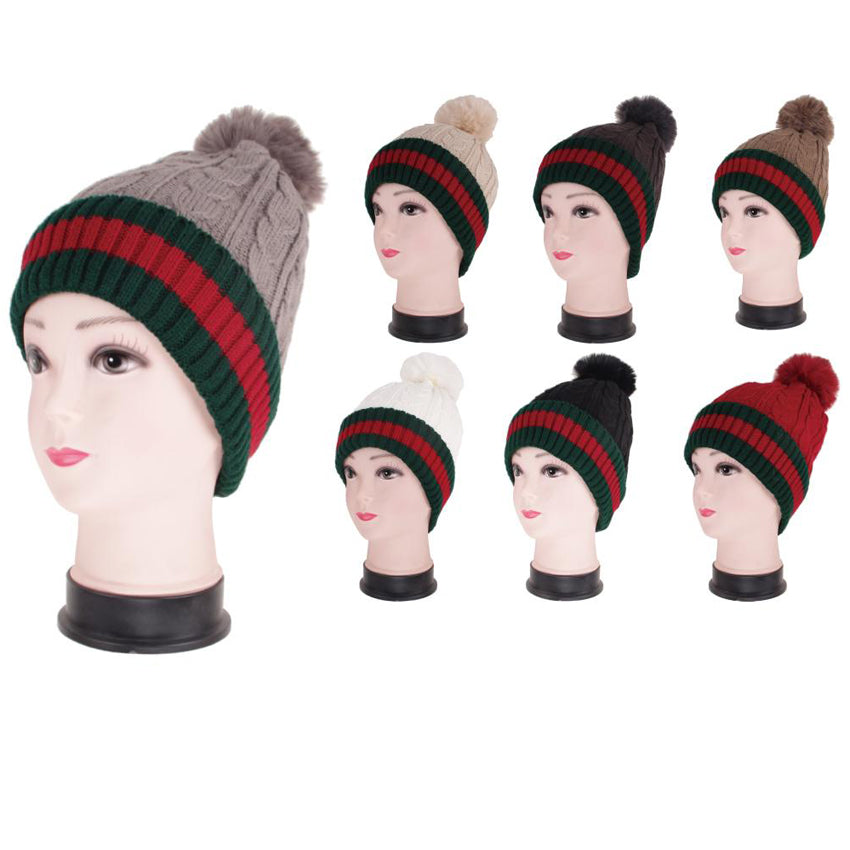 Wholesale Clothing Accessories Ladies Winter Hat Color Stripe Fur Inside Assorted NQ85