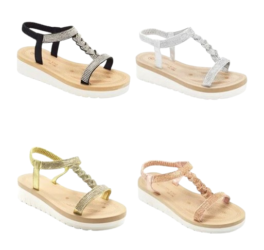 Wholesale Women's Feminine Style Sandals Wedge Embellished Claire NG53