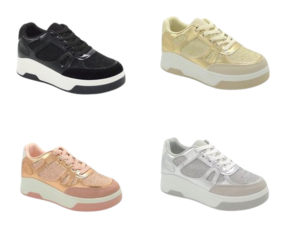 Wholesale Women's Sneakers Lace Up Embellished Trendy Comfortable Women's Shoes Ariana NG11