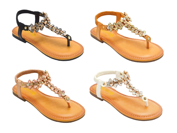 Wholesale Women's Trendy Sandals Flat Embellished Emily NG88