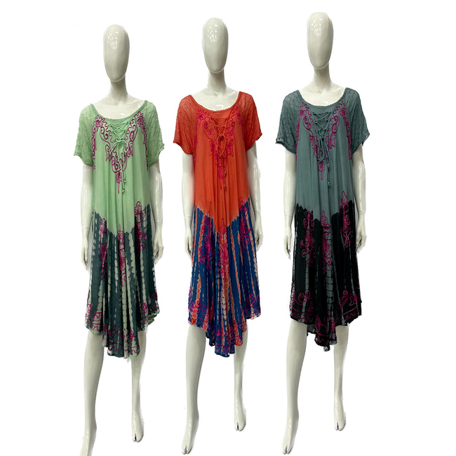 Wholesale Women's Dresses Rayon Raglan S-S Tie Dye And Tie String Umbrella Dress O-S 3C 6-36-Case Bonnie NWa7