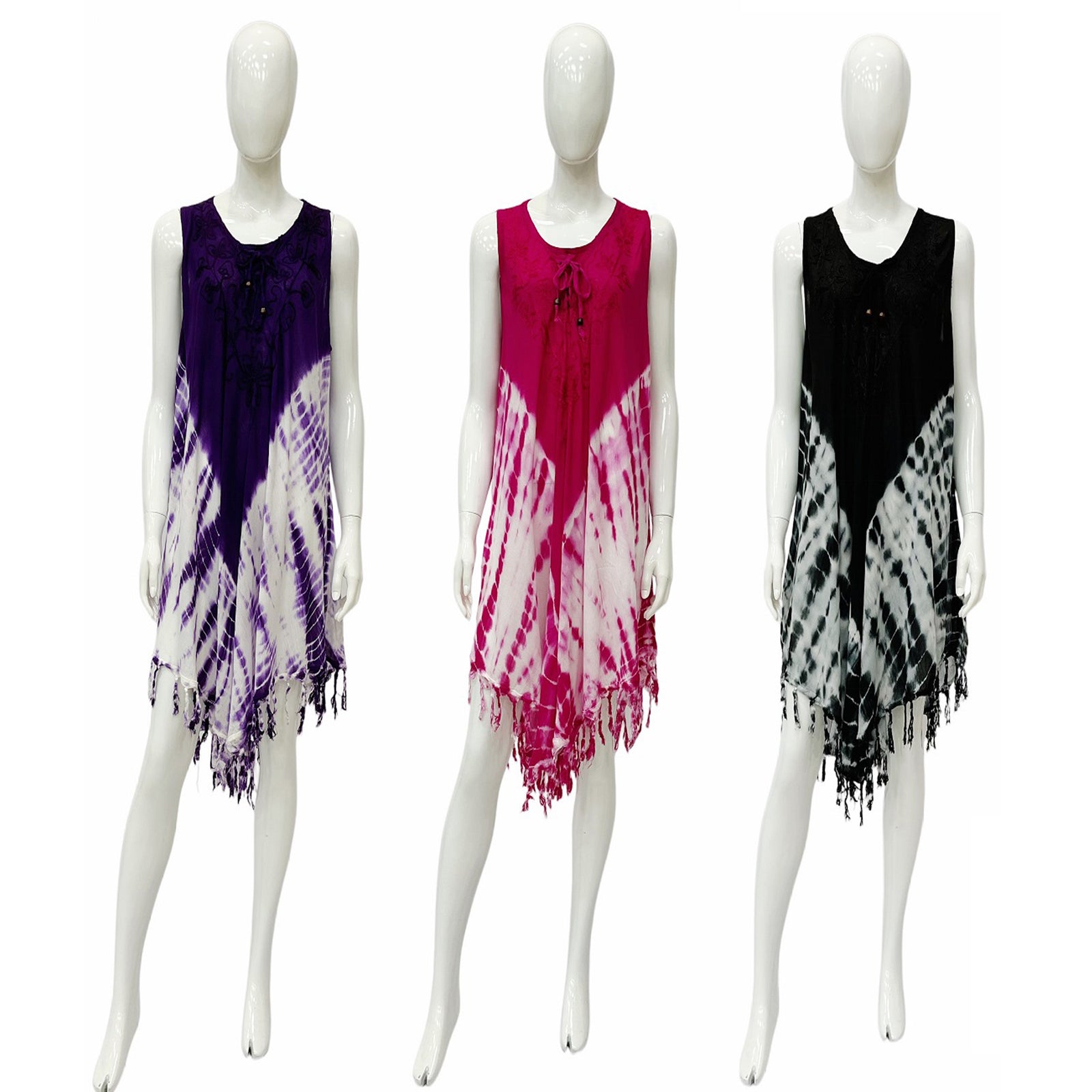 Wholesale Women's Dresses Rayon Tie Dye Embedded With Fringed Umbrella Dress 6-48-Case O-S 3C Sariyah NWa2