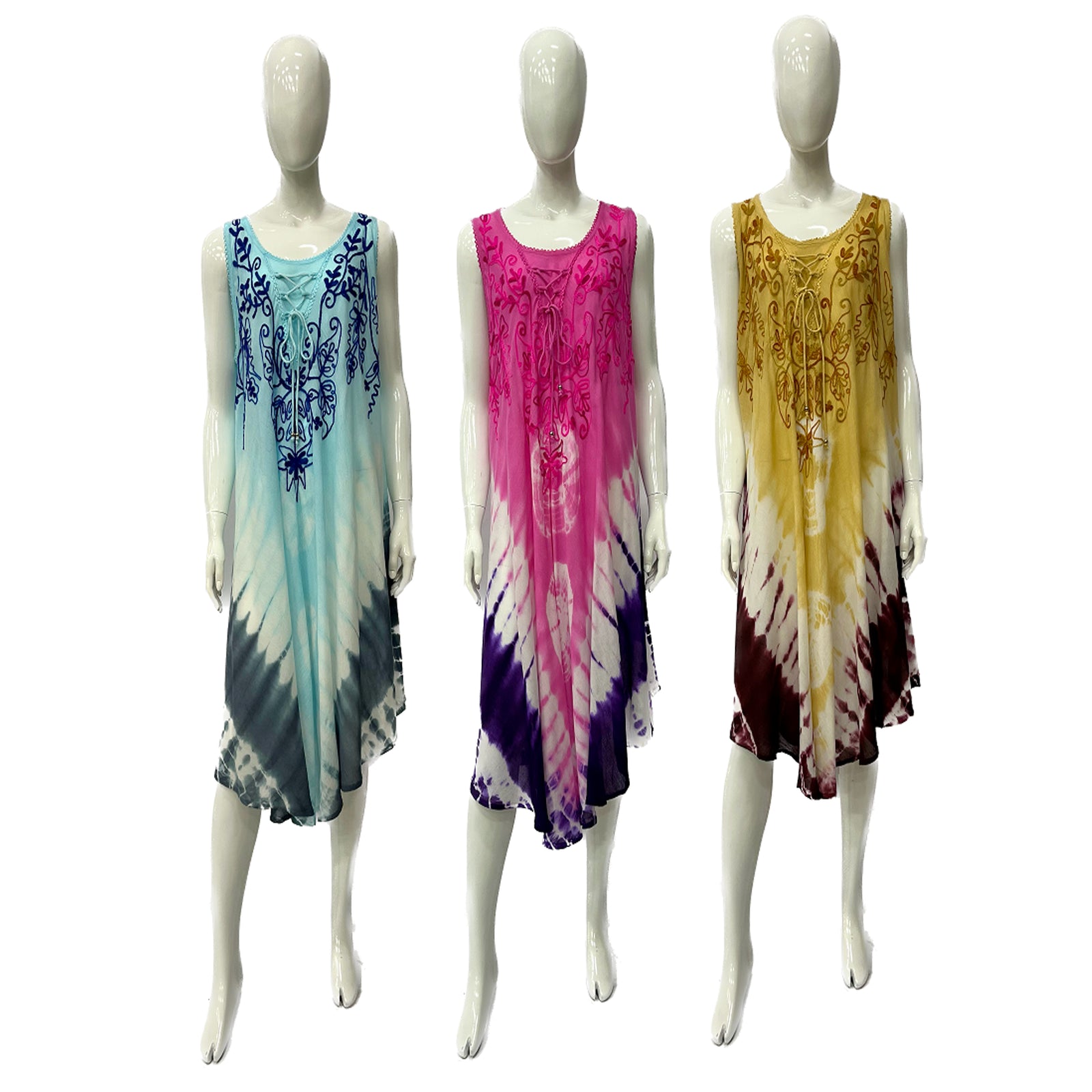 Wholesale Women's Dresses Rayon Tie Dye Lace Neck Tie Umbrella Dress 6-36-Case O-S 3C Kailey NWa8