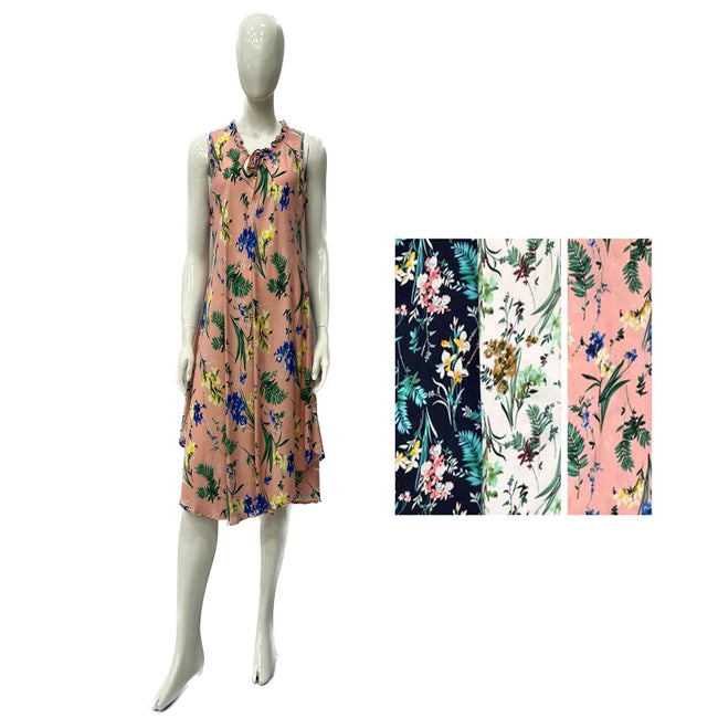 Wholesale Women's Dresses Rayon Tie-Neck Dress-Floral 6-72-Case S-XL Monroe NW30