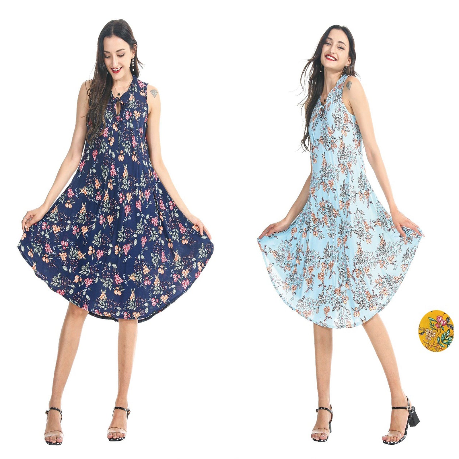 Wholesale Women's Dresses Rayon Tie-Neck Dress-Floral 6-72-Case S-XL Reyna NW39