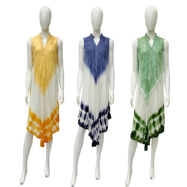 Wholesale Women's Dresses Rayon Tie Dye Placket Umbrella Dress 6-36-Case S-XL 3C Malani NWa3