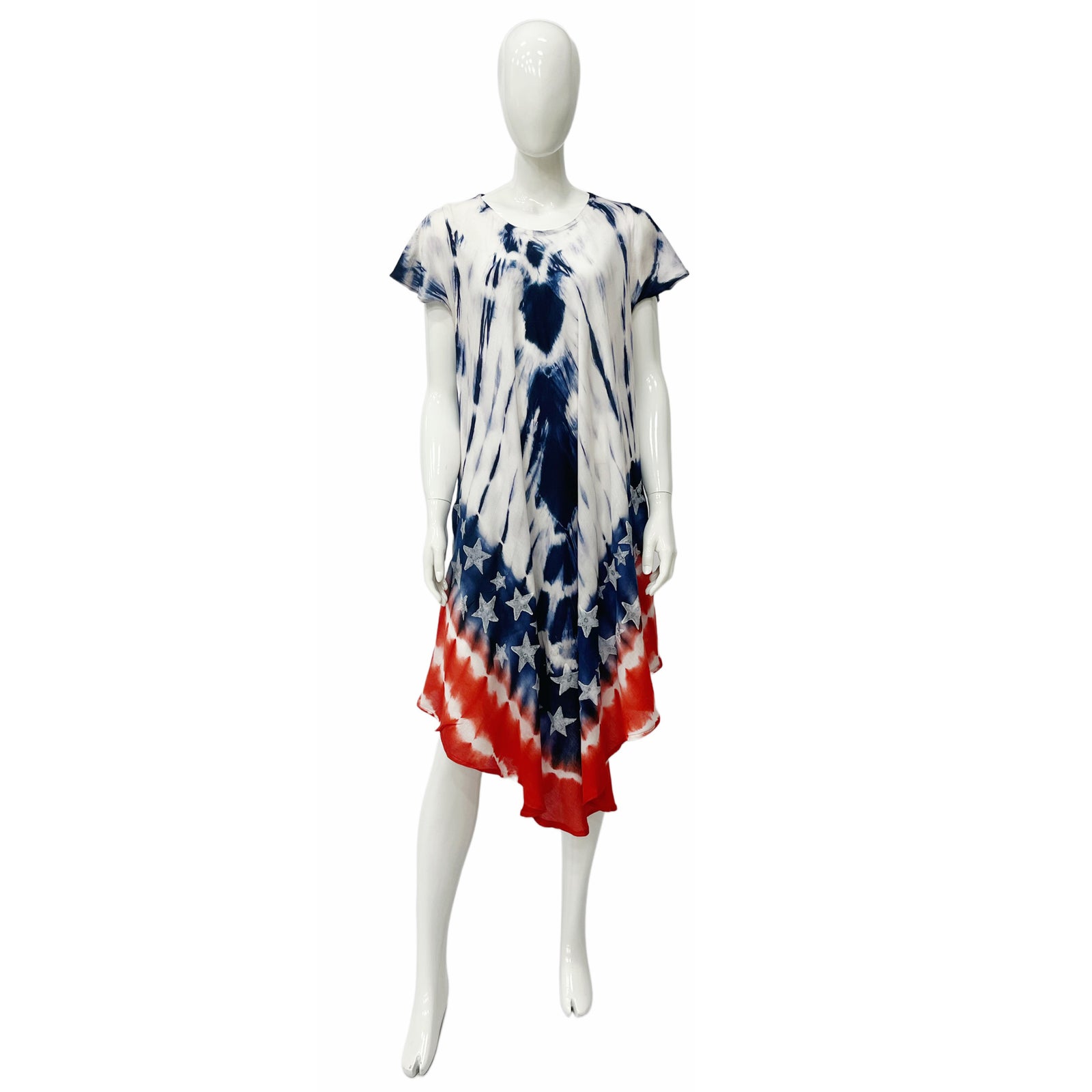 Wholesale Women's Dresses Rayon Staple American Flag Tie Dye with Block Paint Ss Umbrella Dress 120Gms Oc 6-48-Case O-S Simone NWa2