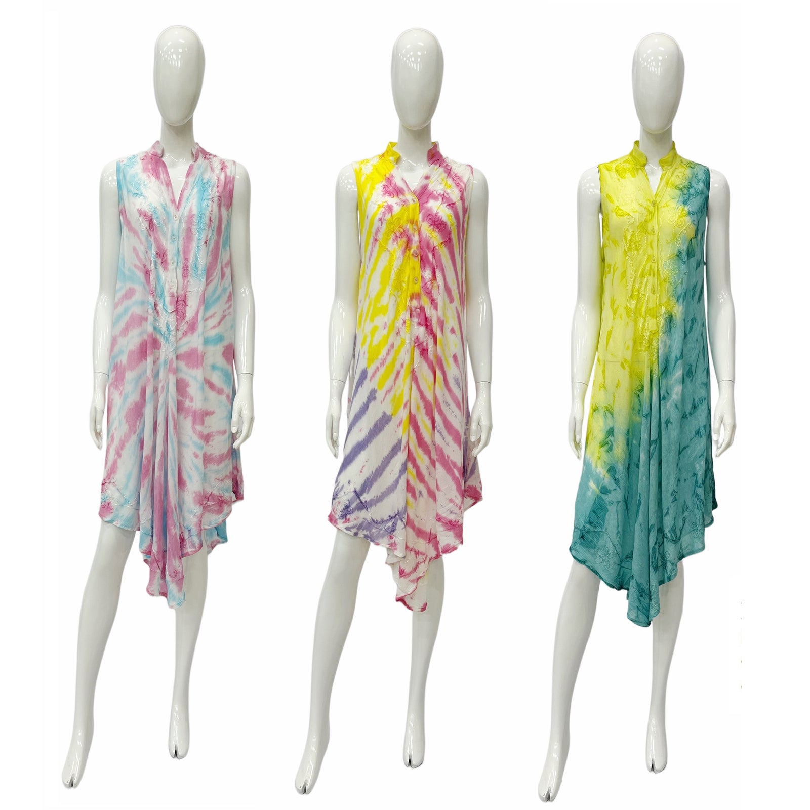 Wholesale Women's Dresses Rayon Tie Dye Placket Umbrella Dress 6-36-Case S-XL 3C Clarissa NWa4