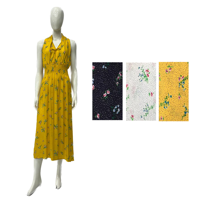 Wholesale Women's Dresses Rayon Smk Waist Maxi Dress 6-72-Case S-XL Kelly NW44