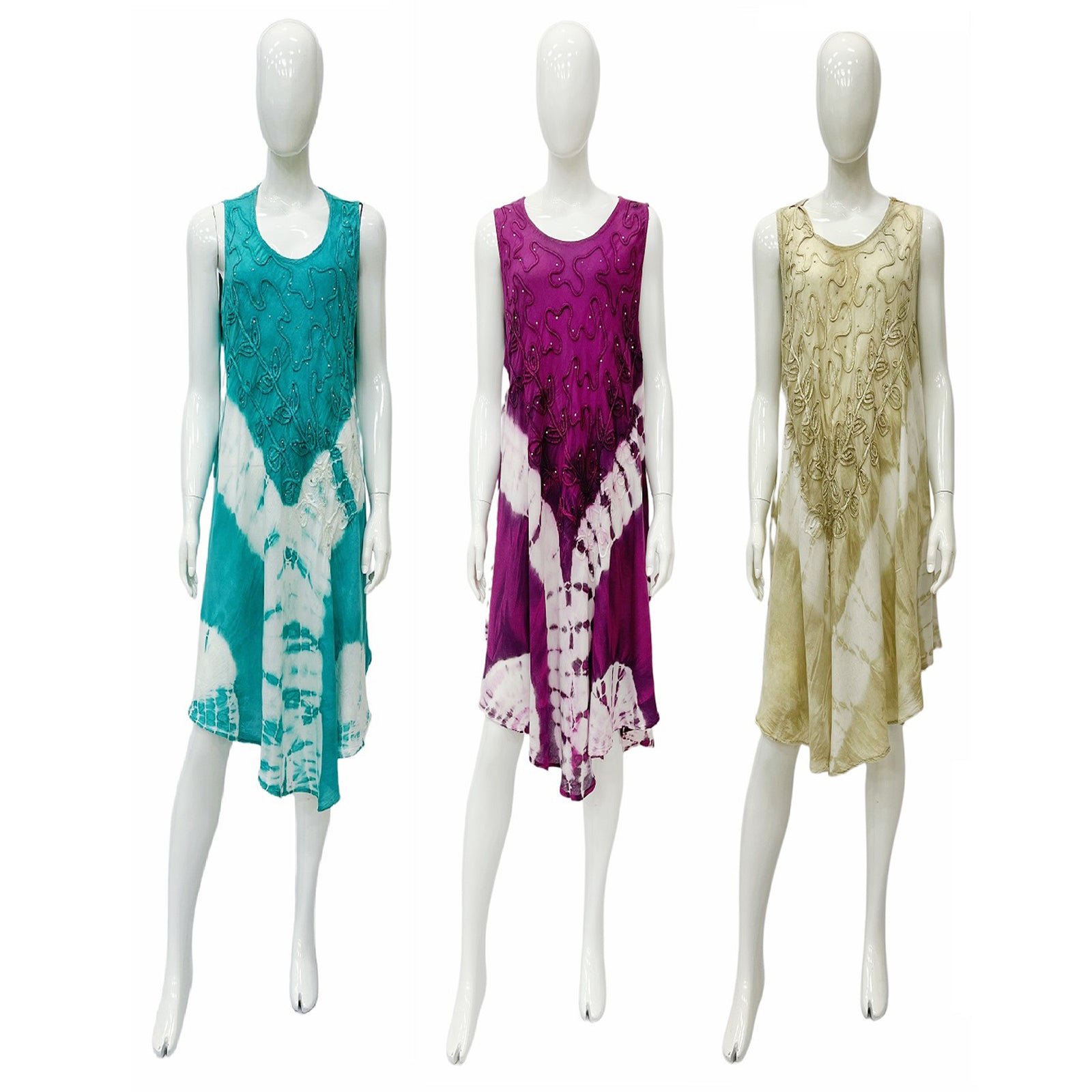 Wholesale Women's Dresses Rayon Sl Acid Wash Embedded And Sequins Umbrella Dress Asst 3C Pertol, Beige, Fus 12-48-Case O-S Zariyah NWa8