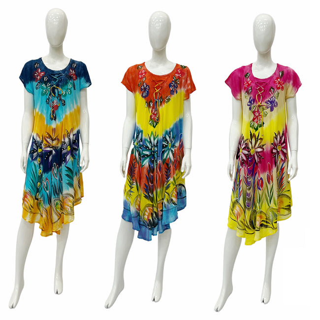 Wholesale Women's Dresses Rayon Ss Tie Dye Umbrella Dress 36-Case Os Cynthia NWa9