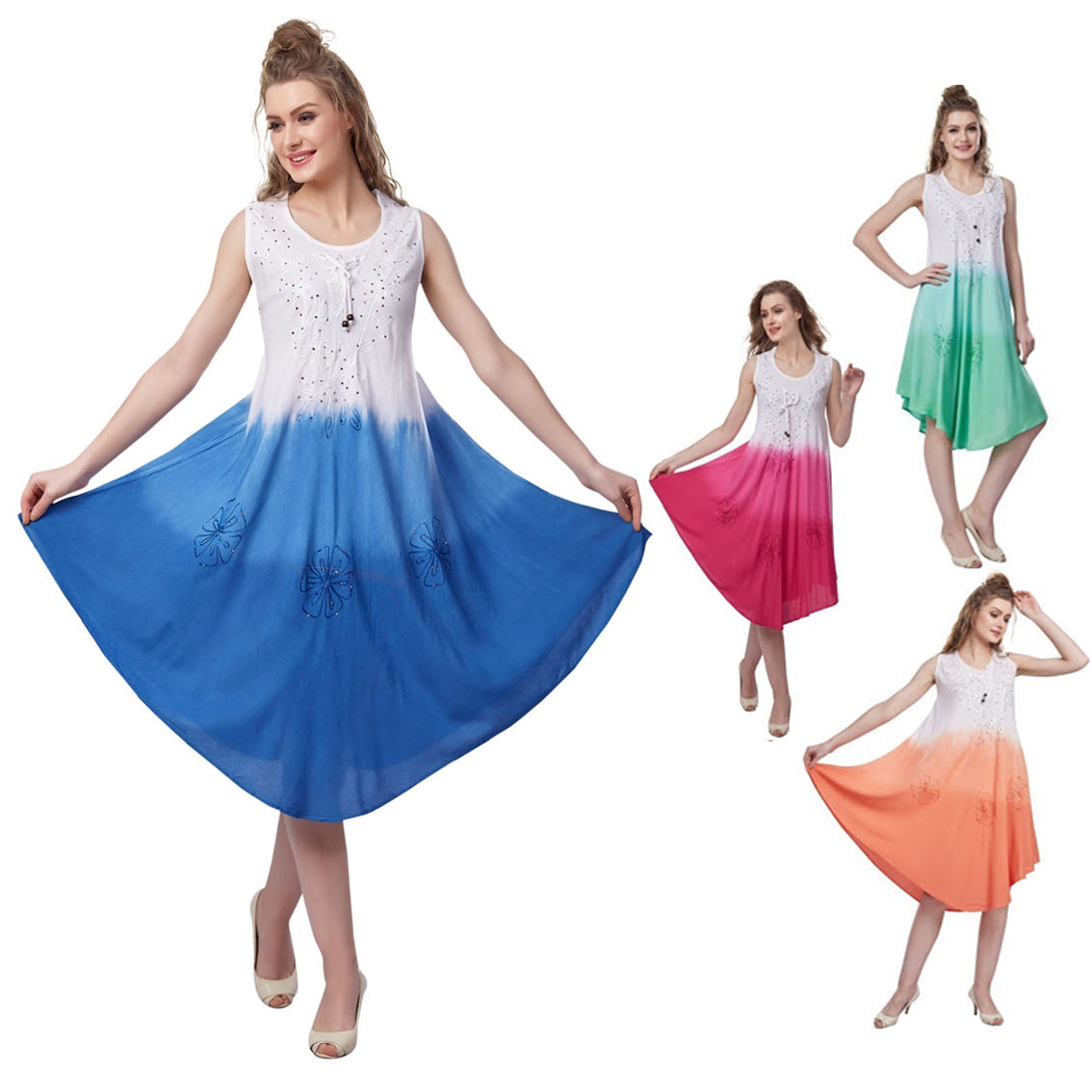 Wholesale Women's Dresses Rayon Dress-3 Tone Hombre Dye 140Gms 6-48-Case S-XLBl,Fx,Gn,Og Julissa NWa1